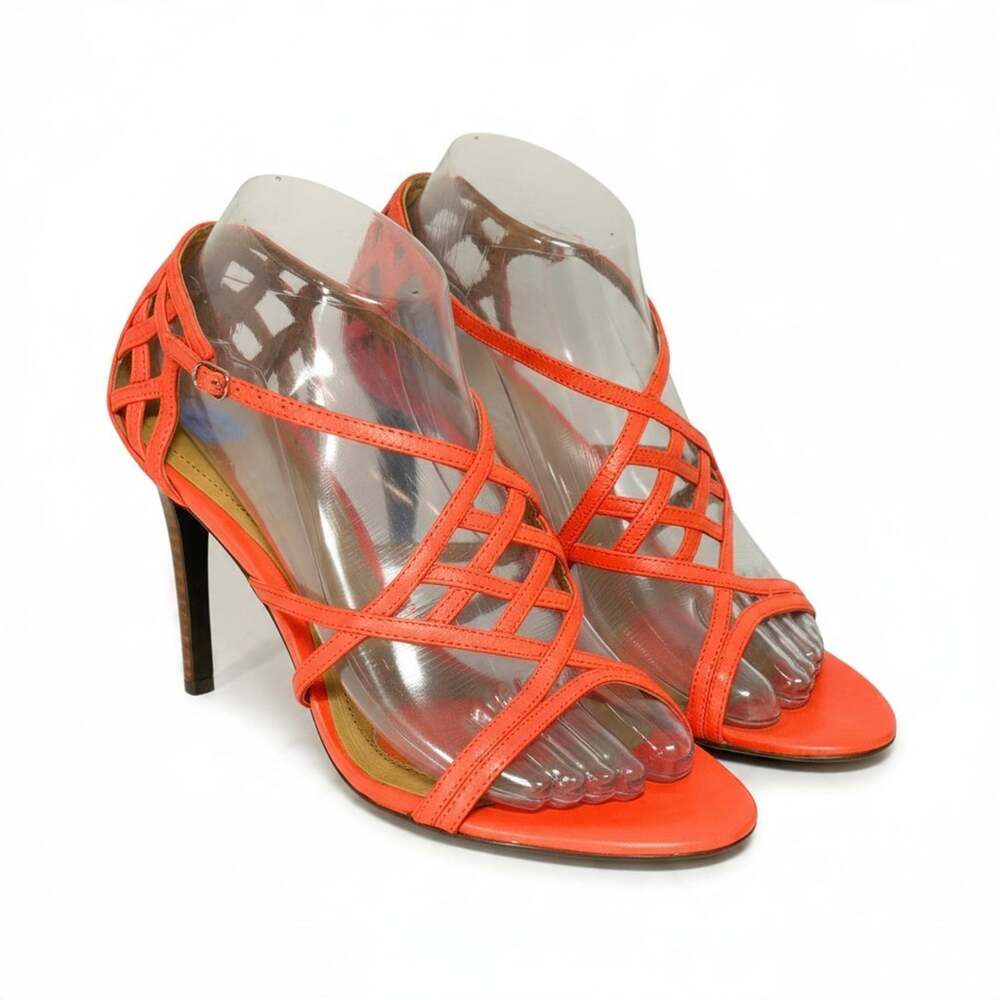 Lauren Ralph Lauren Sz 7.5 Sydney Strappy Dress Sandals Stiletto Heel Orange
